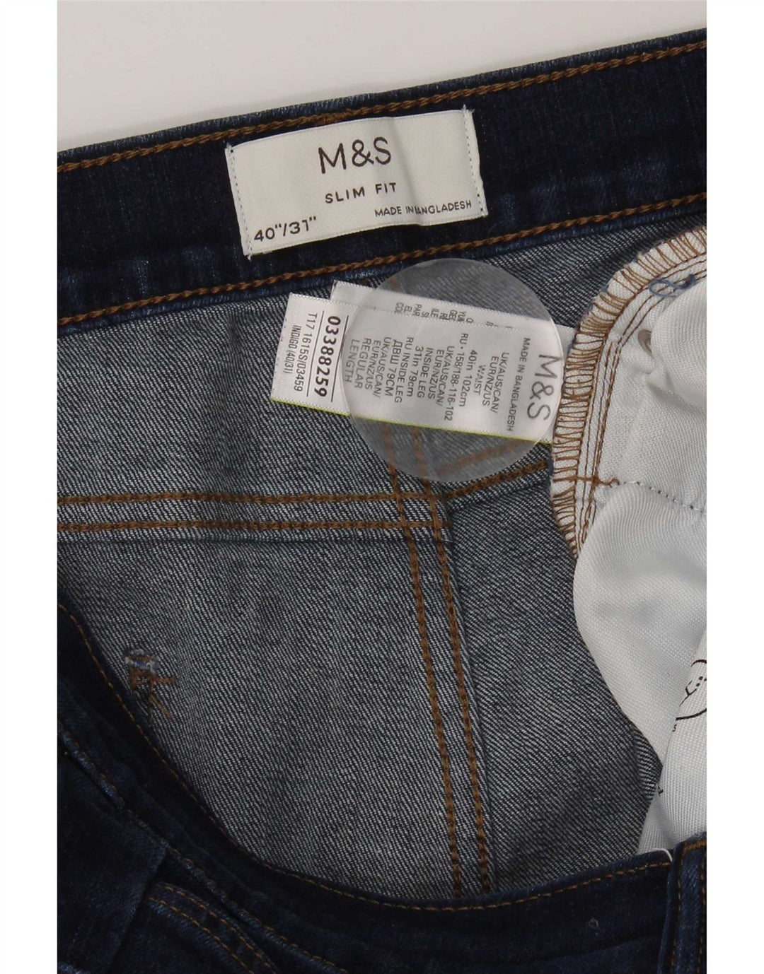 Jeans justos femininos Marks & Spencer W40 L31 algodão azul marinho