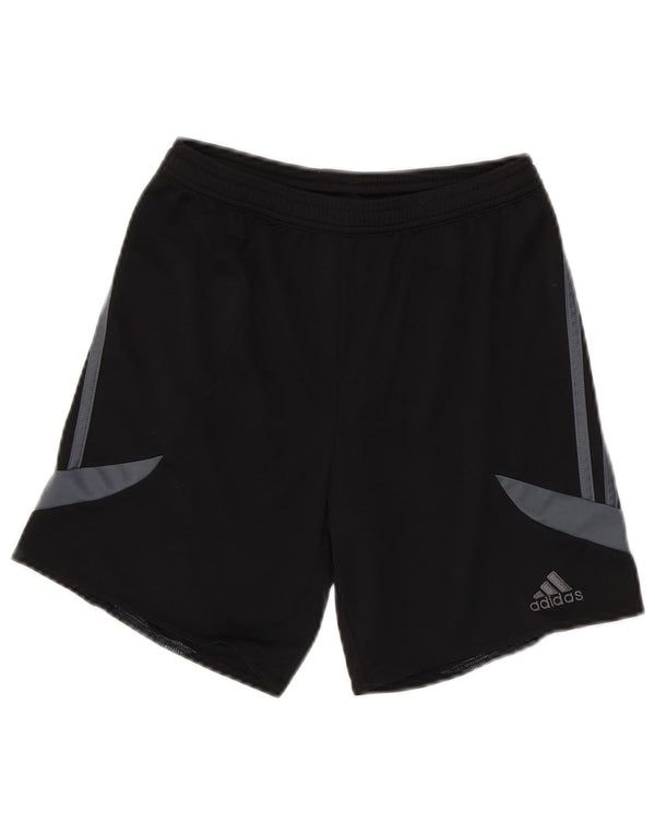ADIDAS Boys Climalite Sport Shorts 11-12 Years Large Black Colourblock