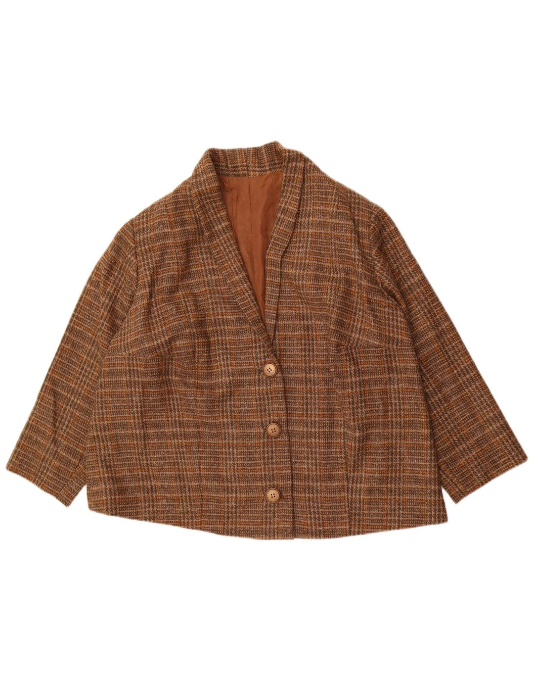 Jaqueta Blazer Oversized Feminina Vintage Reino Unido 16 Grande Houndstooth Marrom