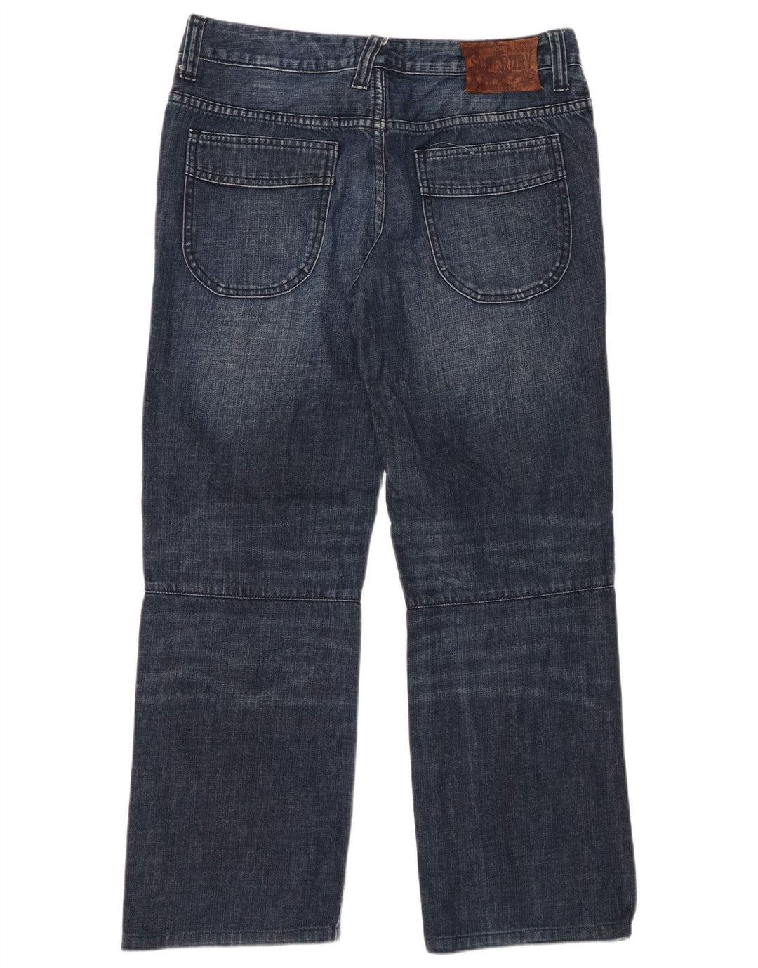 Calça jeans reta feminina SUPERDRY desgastada W28 L28 algodão azul marinho