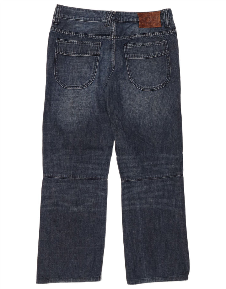 Calça jeans reta feminina SUPERDRY desgastada W28 L28 algodão azul marinho