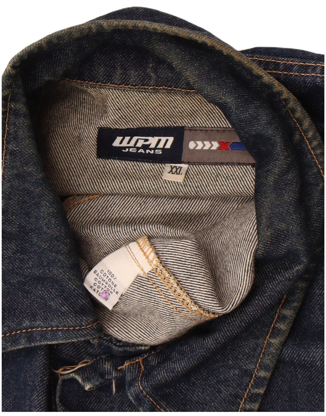 Jaqueta jeans masculina WPM UK 44 2XL algodão azul marinho