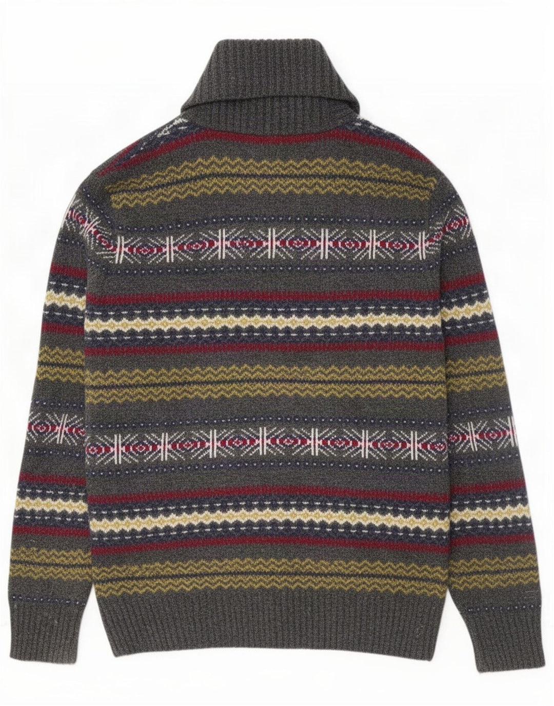 Suéter masculino Howick com gola xale e lã de cordeiro Fair Isle cinza médio