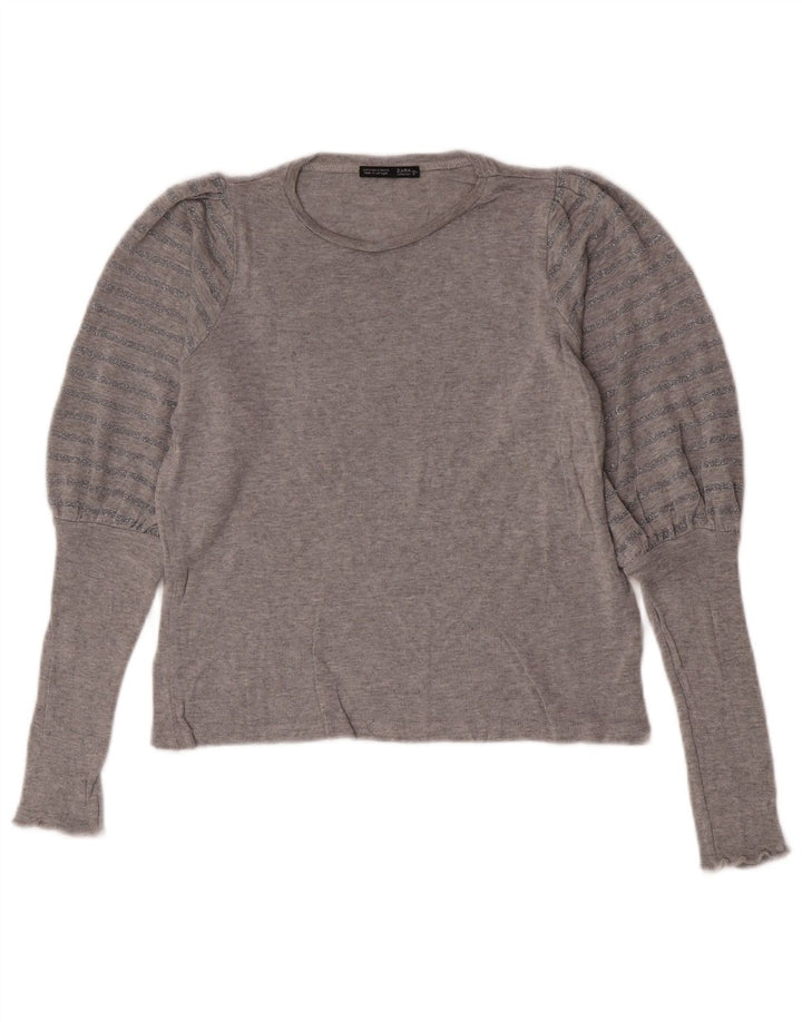 Zara Top feminino oversized manga comprida Reino Unido 10 pequeno cinza