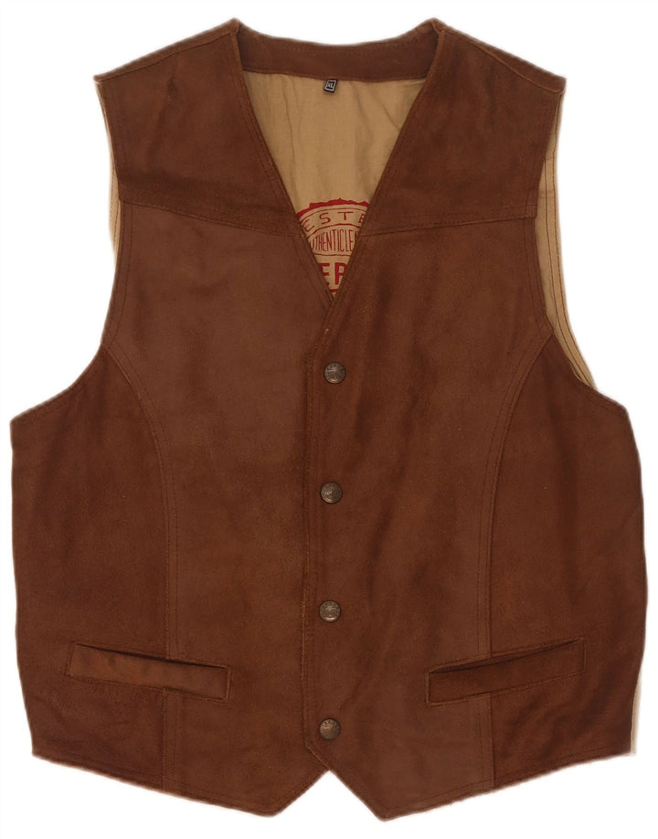 Colete masculino vintage de camurça XL couro marrom