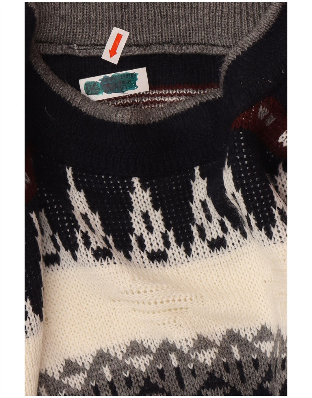 Suéter masculino VINTAGE com gola redonda grande multicolorido Fair Isle