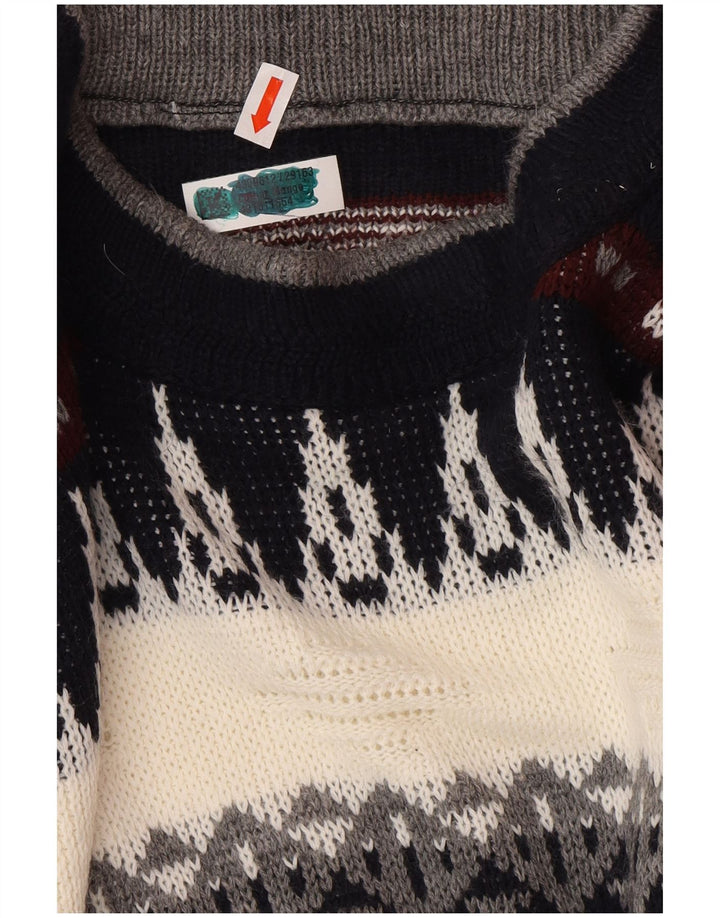 Suéter masculino VINTAGE com gola redonda grande multicolorido Fair Isle