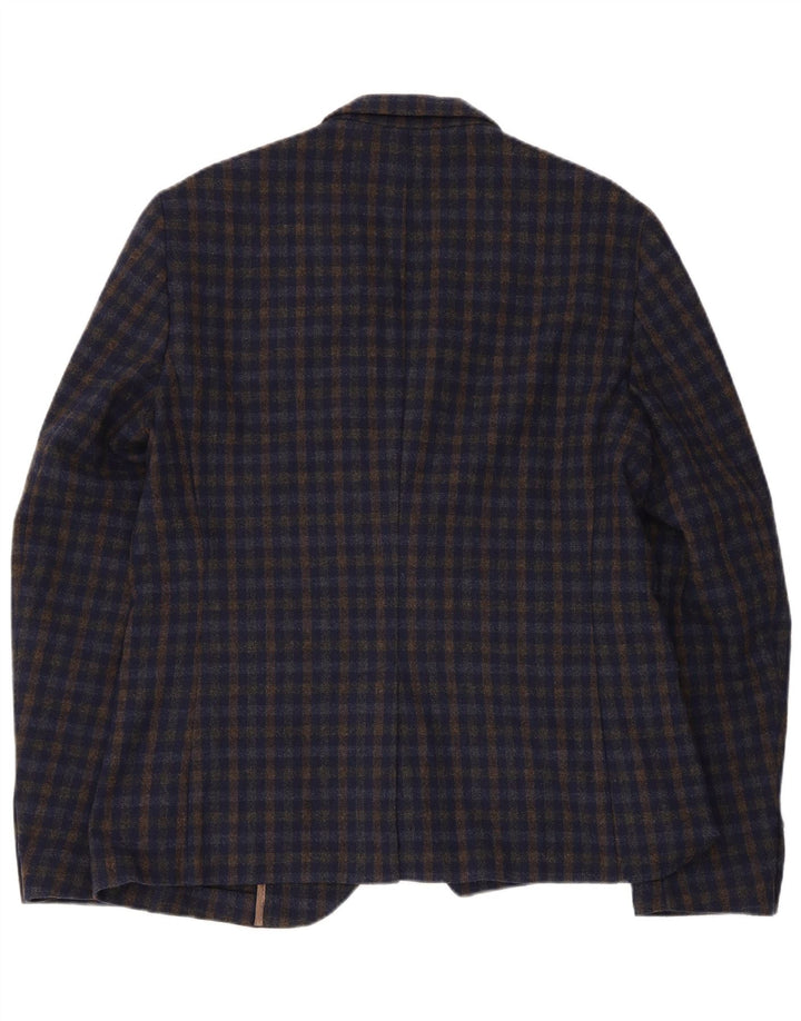 Jaqueta Blazer Vintage Masculina com 2 Botões EU 52 XL Azul Marinho Gingham Acrílico
