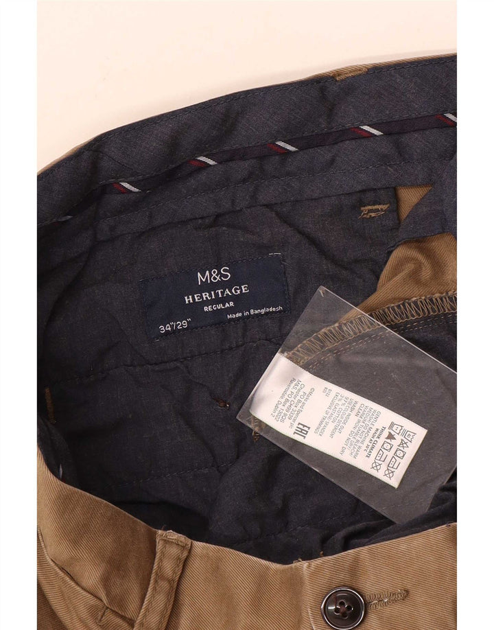 Calça chino masculina Marks & Spencer Heritage Regular Fit W34 L29 bege