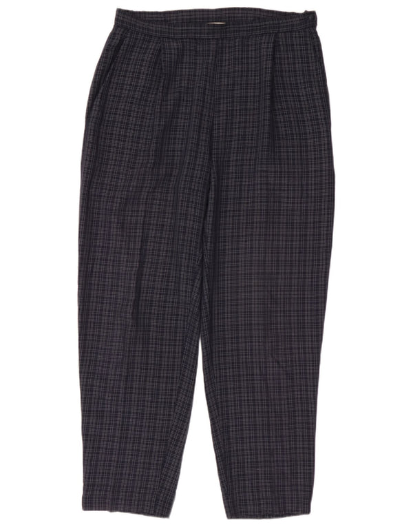 Calça casual feminina Marks & Spencer UK 14 grande W32 L28 azul marinho xadrez