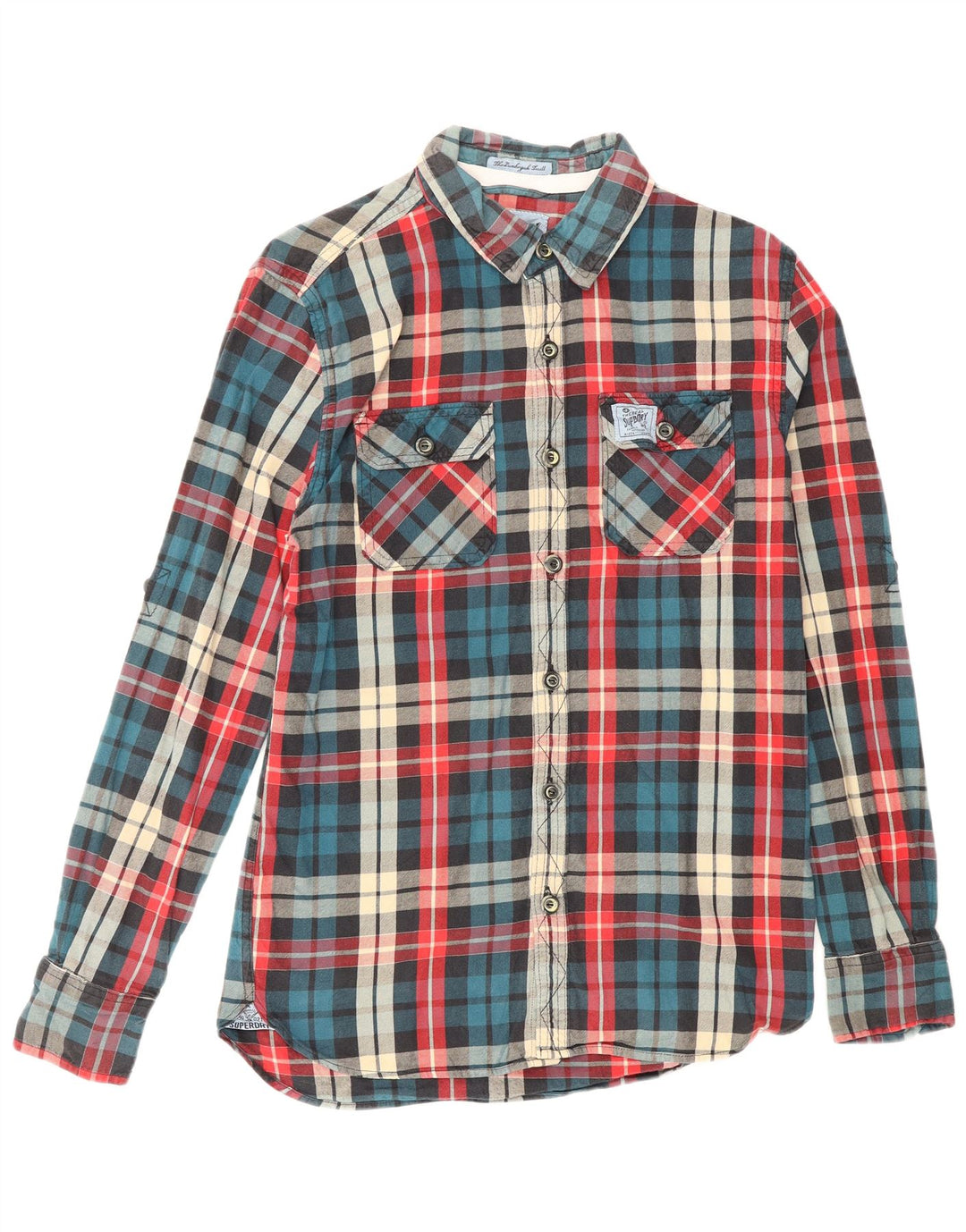 Camisa masculina de flanela Superdry média de algodão xadrez multicolorido