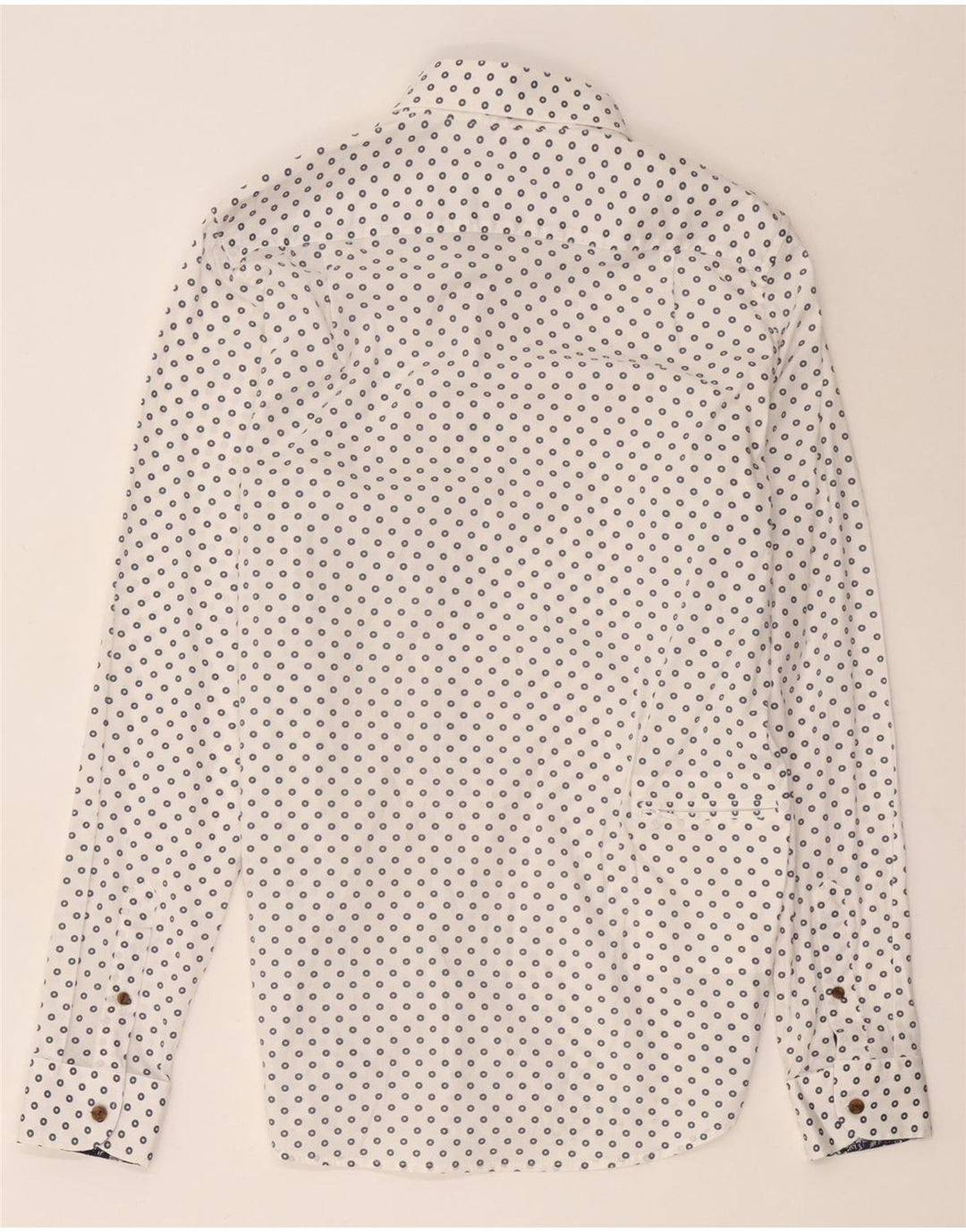 Camisa masculina Ted Baker tamanho 15 1/2 algodão geométrico branco médio