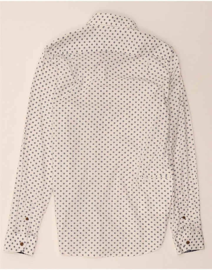 Camisa masculina Ted Baker tamanho 15 1/2 algodão geométrico branco médio