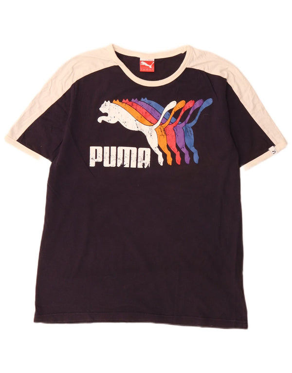 Camiseta masculina Puma Graphic Top pequeno algodão colorblock azul marinho