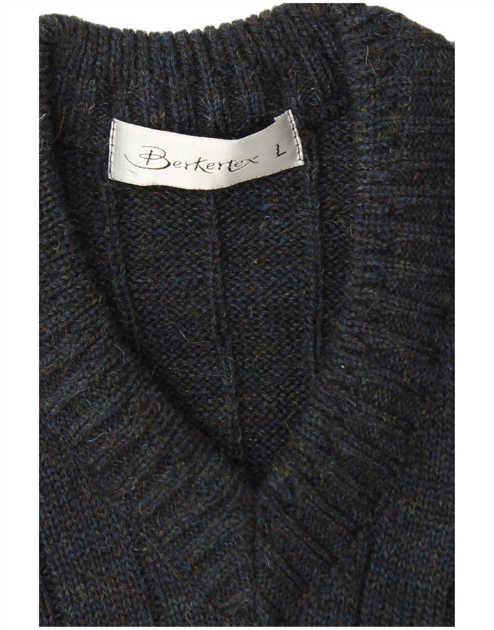 Suéter masculino BERKERTEX com decote em V grande azul marinho Argyle/Diamante