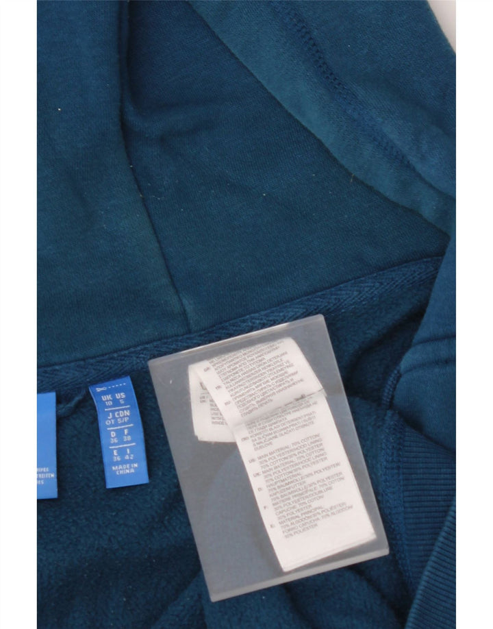 ADIDAS Suéter feminino com capuz e zíper gráfico UK 10 pequeno algodão azul