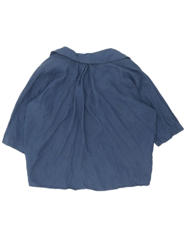 Blusa feminina Zara manga curta oversized Reino Unido 14 médio azul marinho
