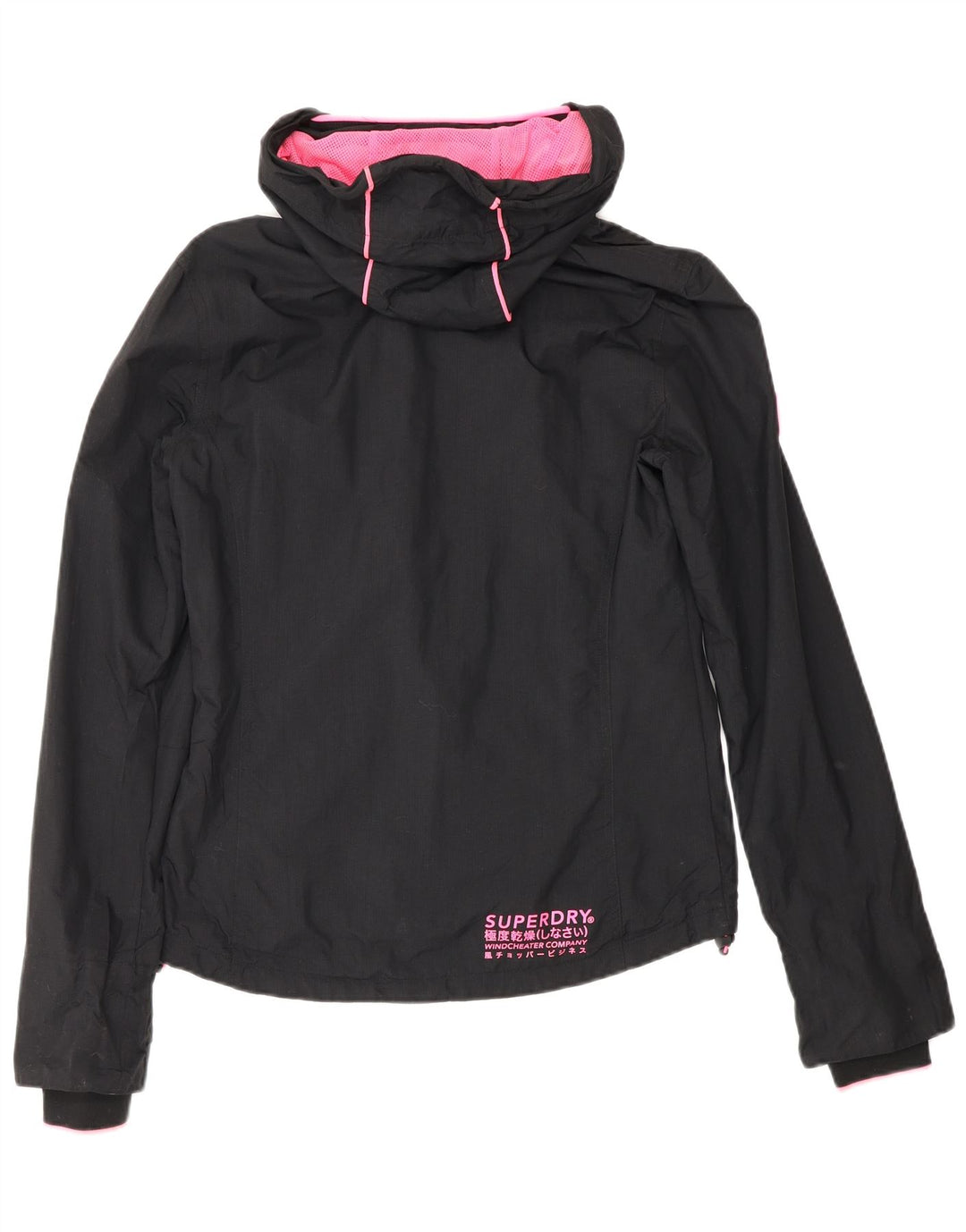 Jaqueta de chuva com capuz feminina Superdry UK 8 pequena nylon preta