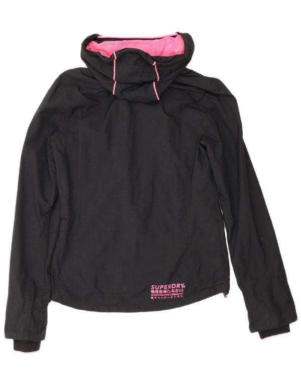 Jaqueta de chuva com capuz feminina Superdry UK 8 pequena nylon preta
