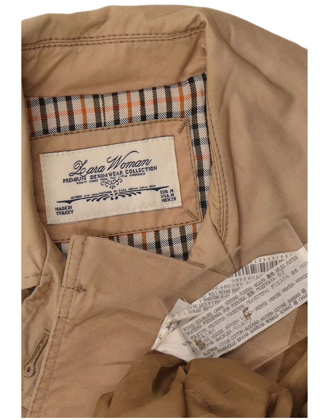 ZARA Womens Double Breasted Trench Coat UK 14 Medium Beige Colourblock