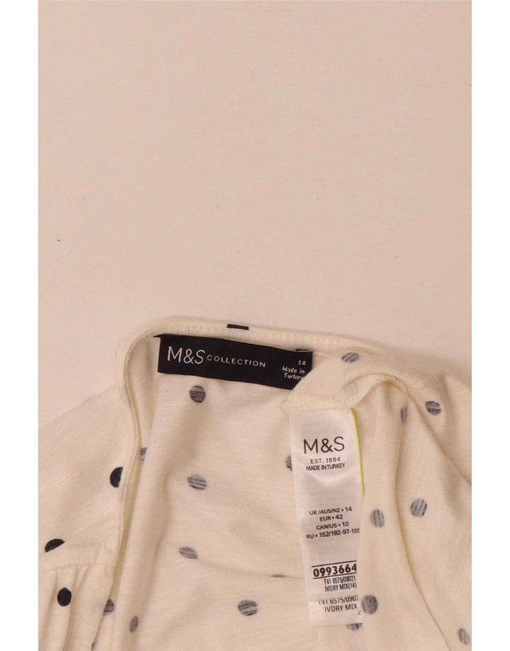 Top feminino Marks & Spencer manga comprida Reino Unido 14 grande branco manchado