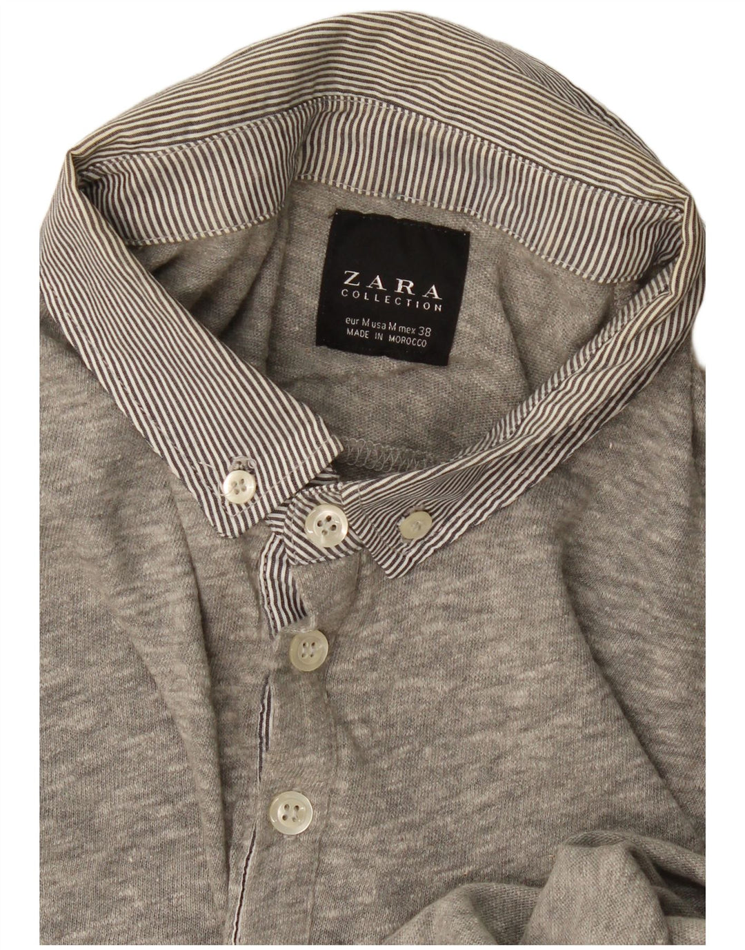 Camisa polo masculina de manga comprida Zara cinza médio manchado