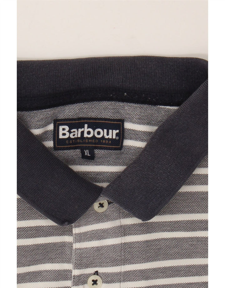 Camisa polo masculina Barbour XL algodão listrado cinza