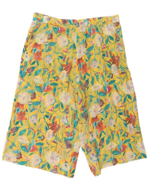 Shorts feminino vintage cintura alta perna larga casual W34 grande amarelo floral