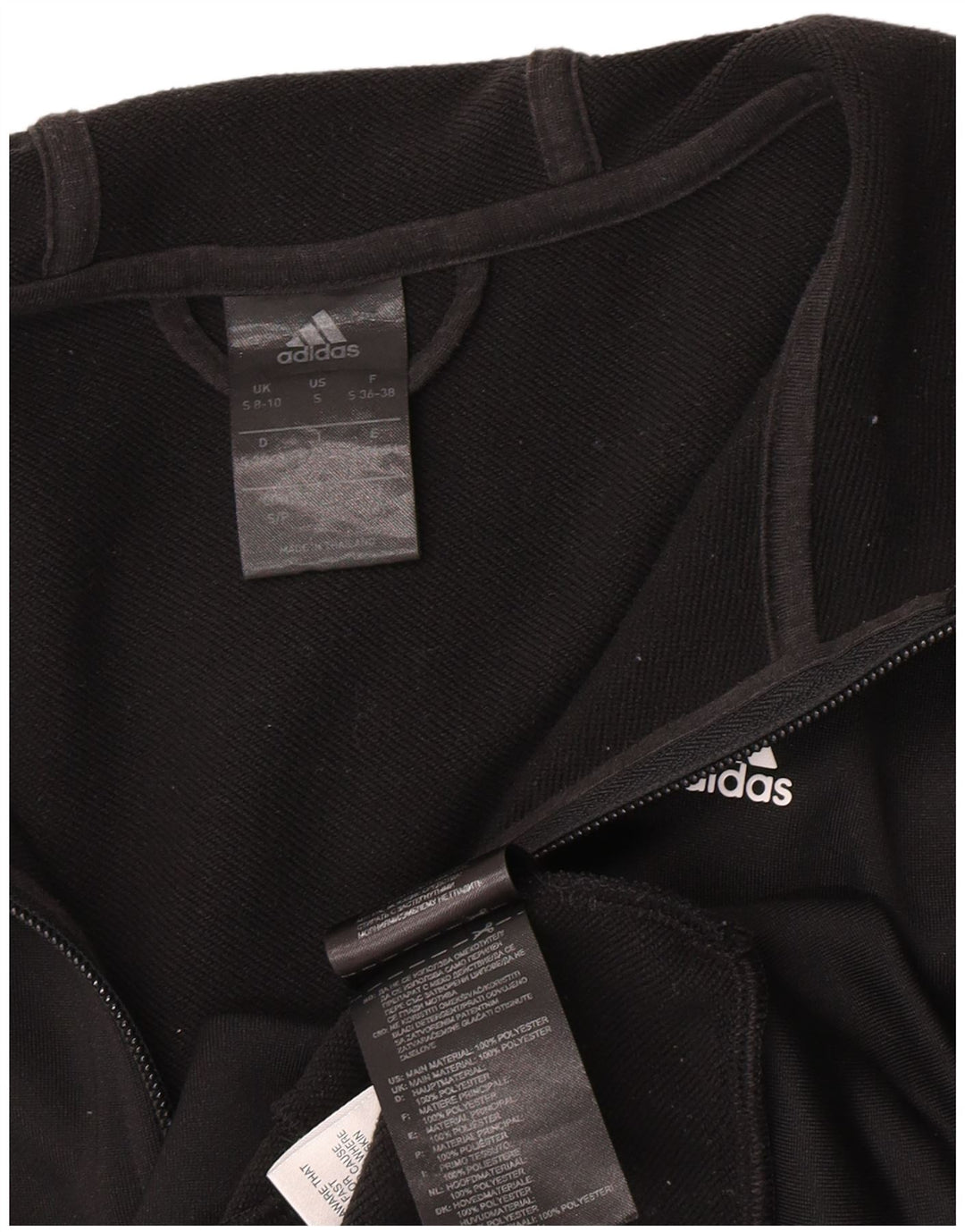 Suéter adidas feminino com capuz e zíper Reino Unido 8/10 pequeno poliéster preto