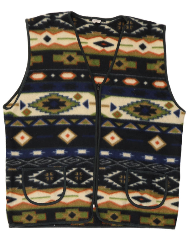 Vintage Mens Fleece Gilet UK 42 XL Poliéster Geométrico Multicolorido