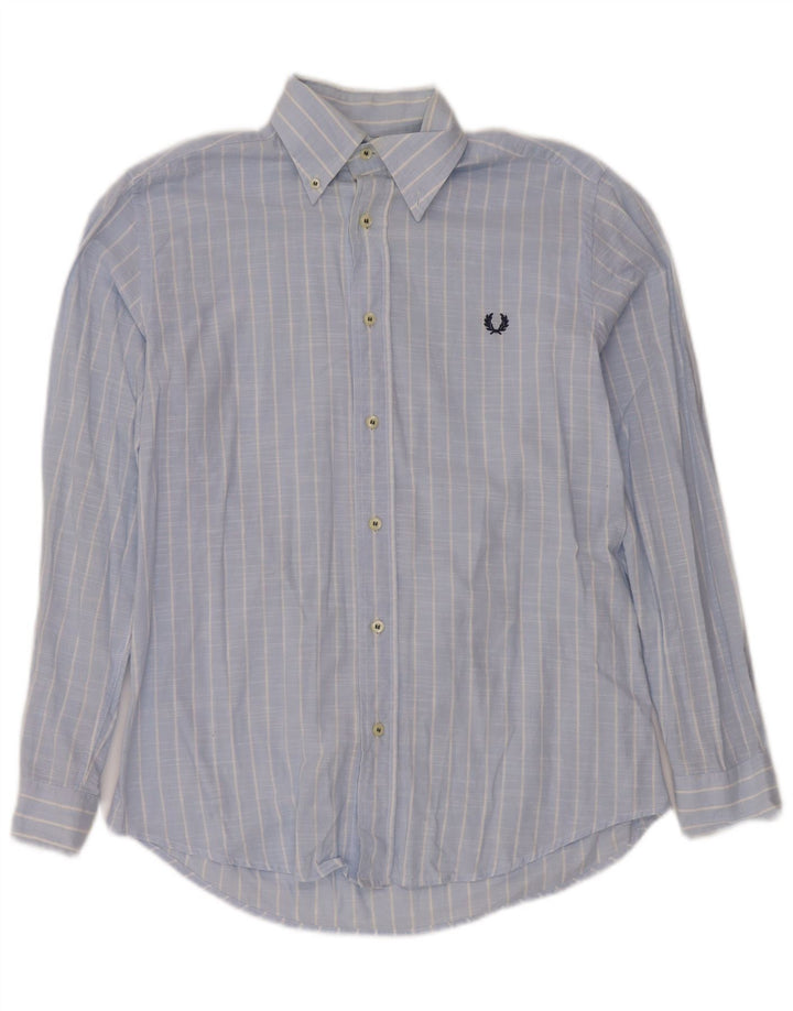 Camisa masculina FRED PERRY pequena listrada azul de algodão