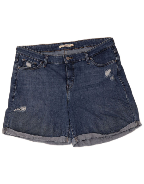 Shorts jeans feminino clássico de cintura alta desgastado da Levi's US 16 2XL W36 azul