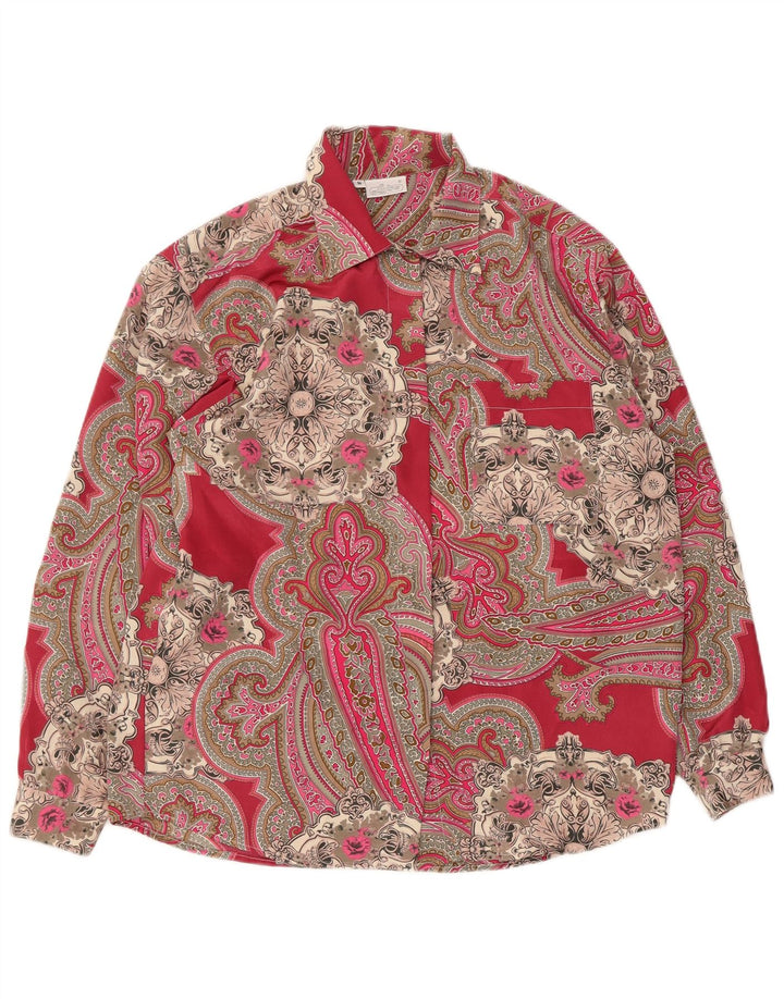 Blusa de camisa oversized feminina vintage Reino Unido 10 poliéster vermelho pequeno de Paisley