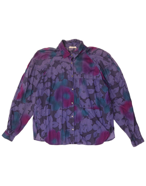 Camisa feminina vintage UK 16 grande roxo floral