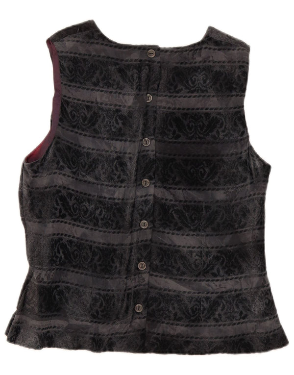 Blusa feminina sem mangas Michel Ambers UK 16 grande preta paisley