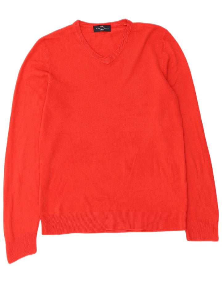 Suéter masculino Marks & Spencer Blue Harbor com decote em V pequeno acrílico vermelho