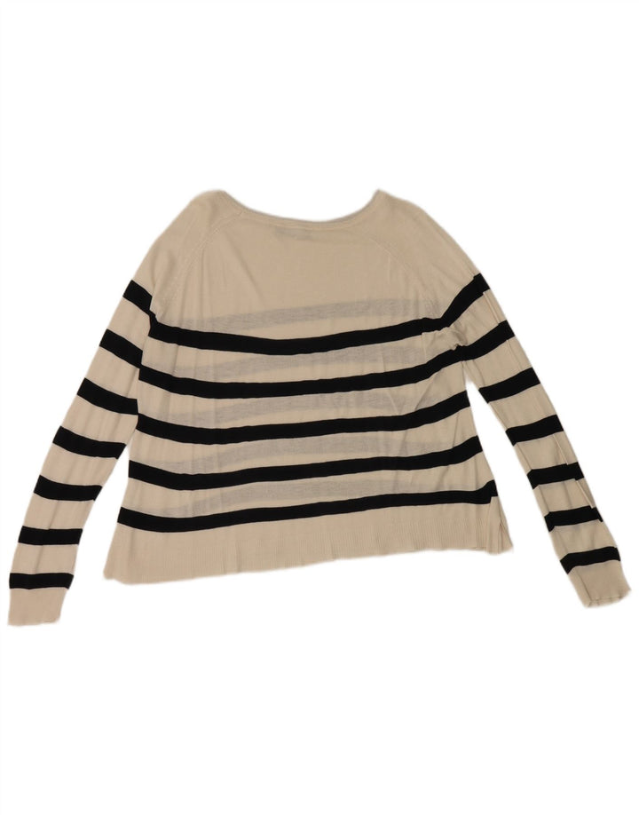 Suéter feminino Zara com gola canoa UK 14 listrado branco médio