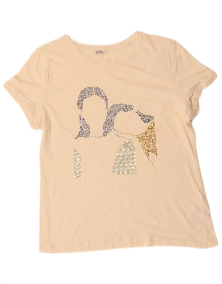 Camiseta feminina gráfica OLTRE UK 14 médio algodão branco