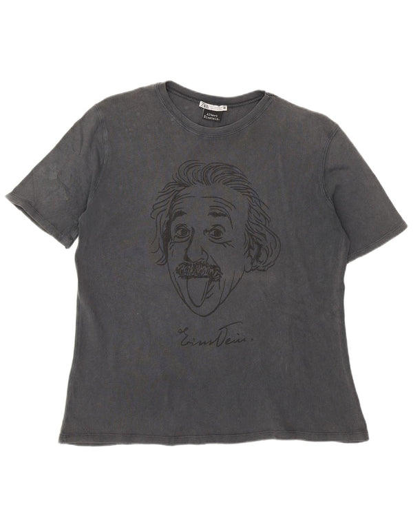 Camiseta masculina Zara Albert Einstein com estampa gráfica pequena cinza