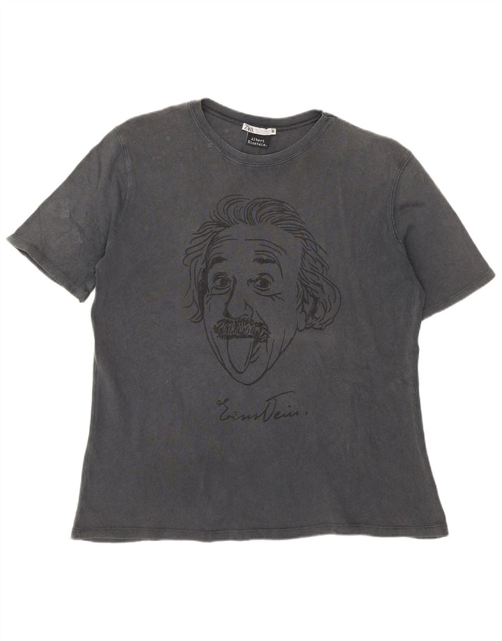 Camiseta masculina Zara Albert Einstein com estampa gráfica pequena cinza