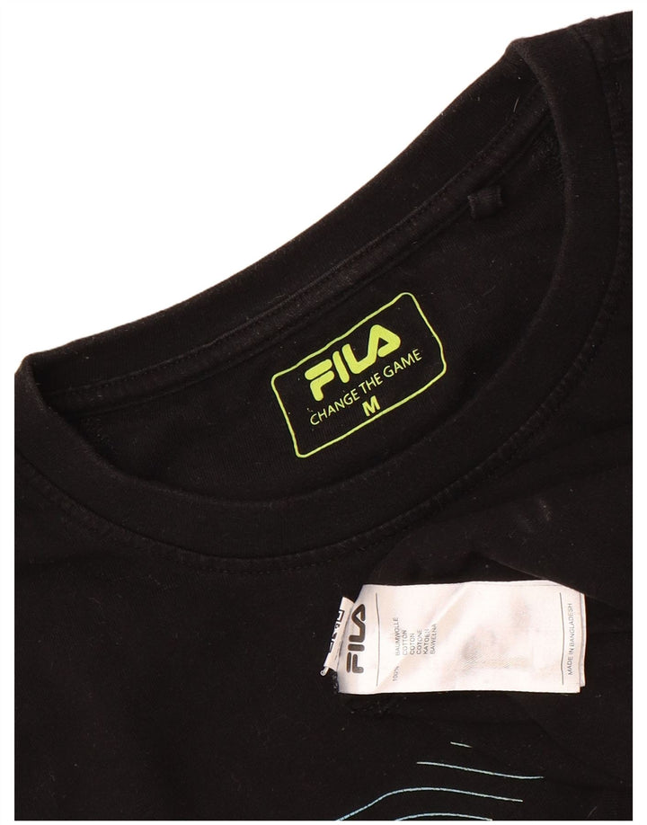 Fila Mens Graphic T-Shirt Top Médio Algodão Preto