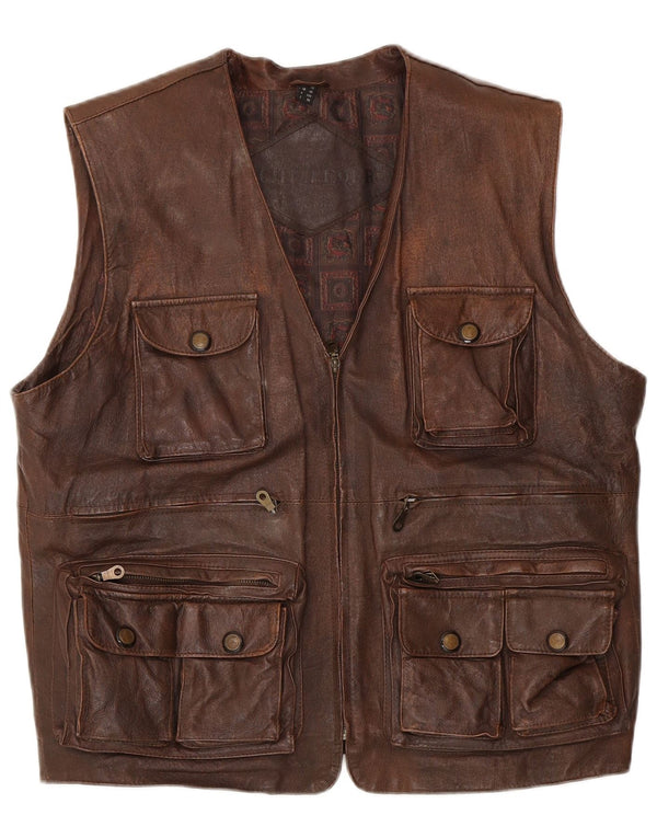 Colete de couro masculino vintage UK 40 grande couro marrom