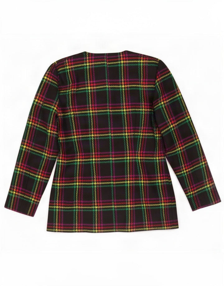 Jaqueta blazer feminina vintage com 5 botões Reino Unido 14 xadrez preto médio