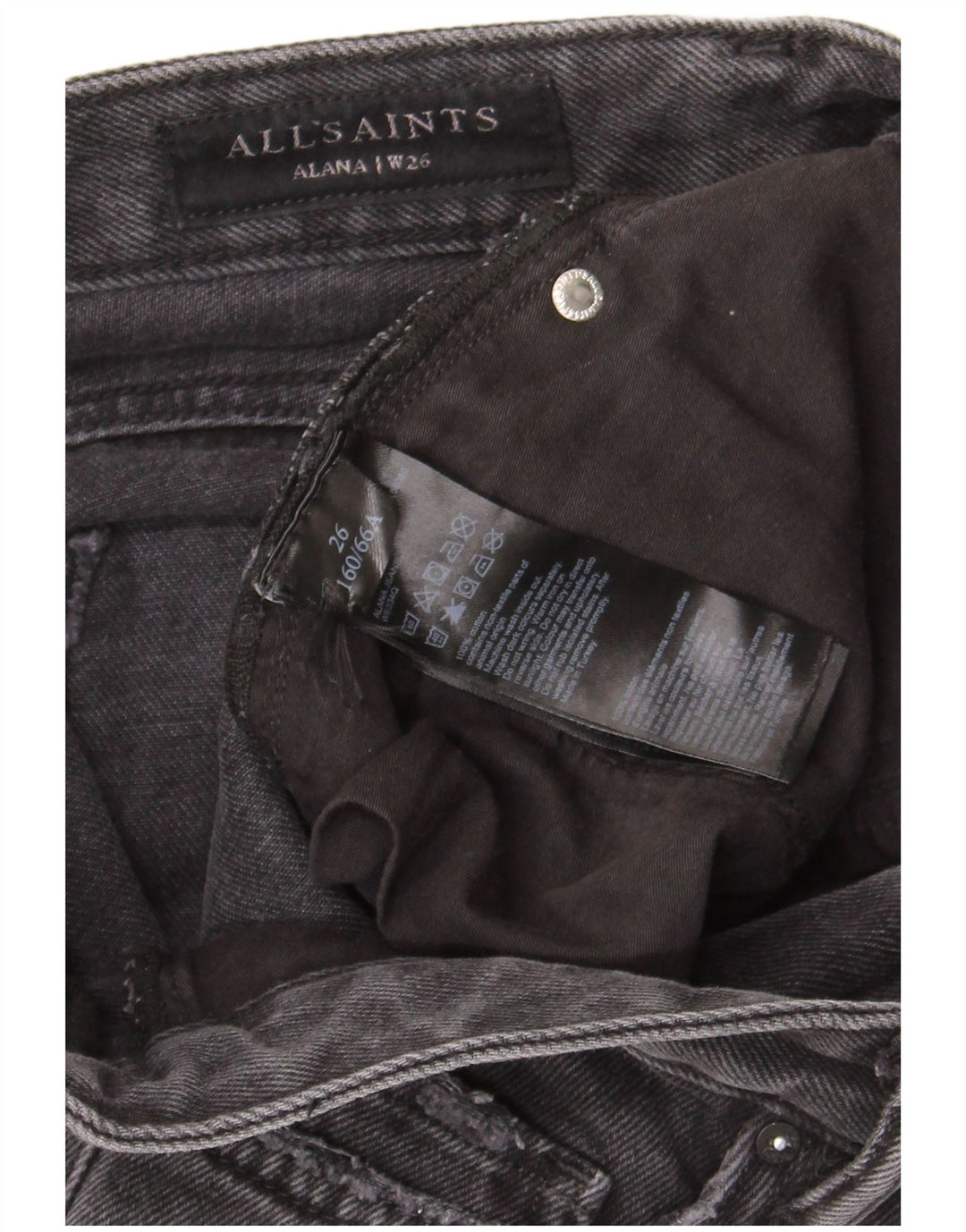 All Saints feminino Alana jeans retos desgastados W26 L28 algodão preto