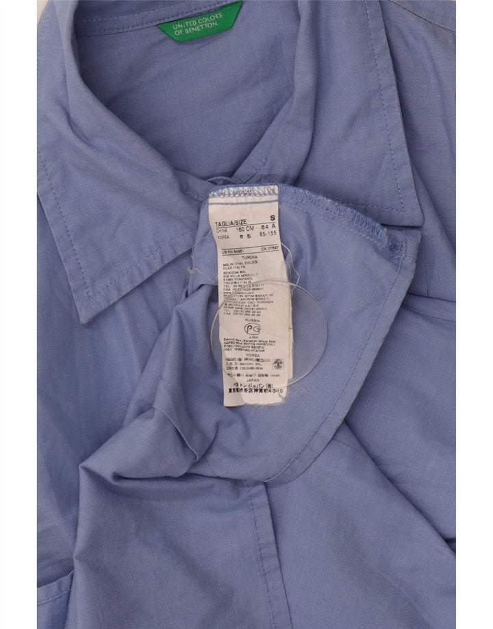 Camisa Benetton Mulher UK 10 Pequena Azul Algodão