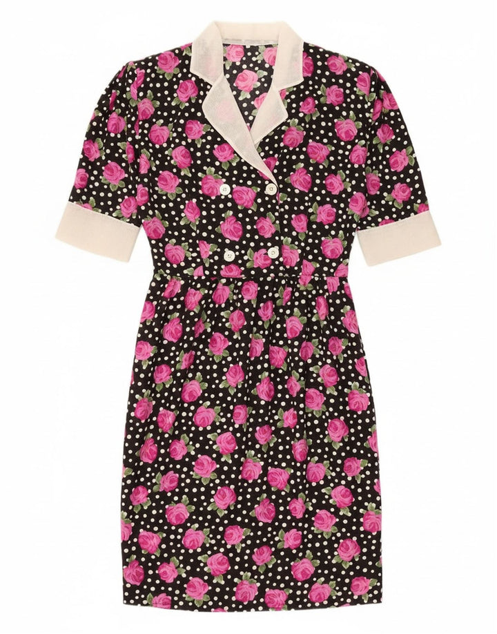 Vestido Bodycon feminino vintage IT 46 grande poliéster floral preto