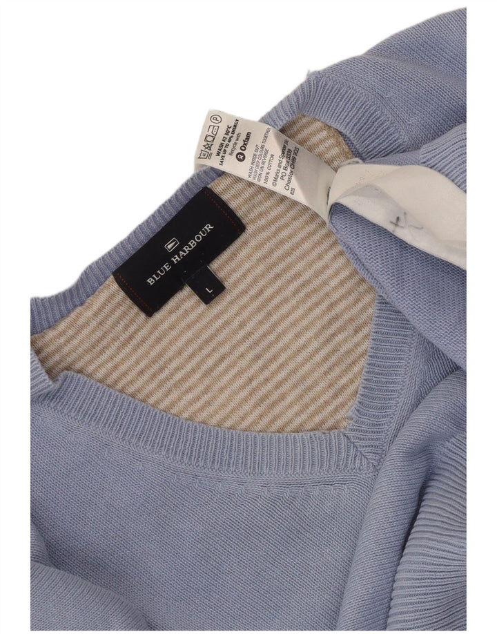 Suéter masculino Marks & Spencer Blue Harbor com decote em V, grande algodão azul
