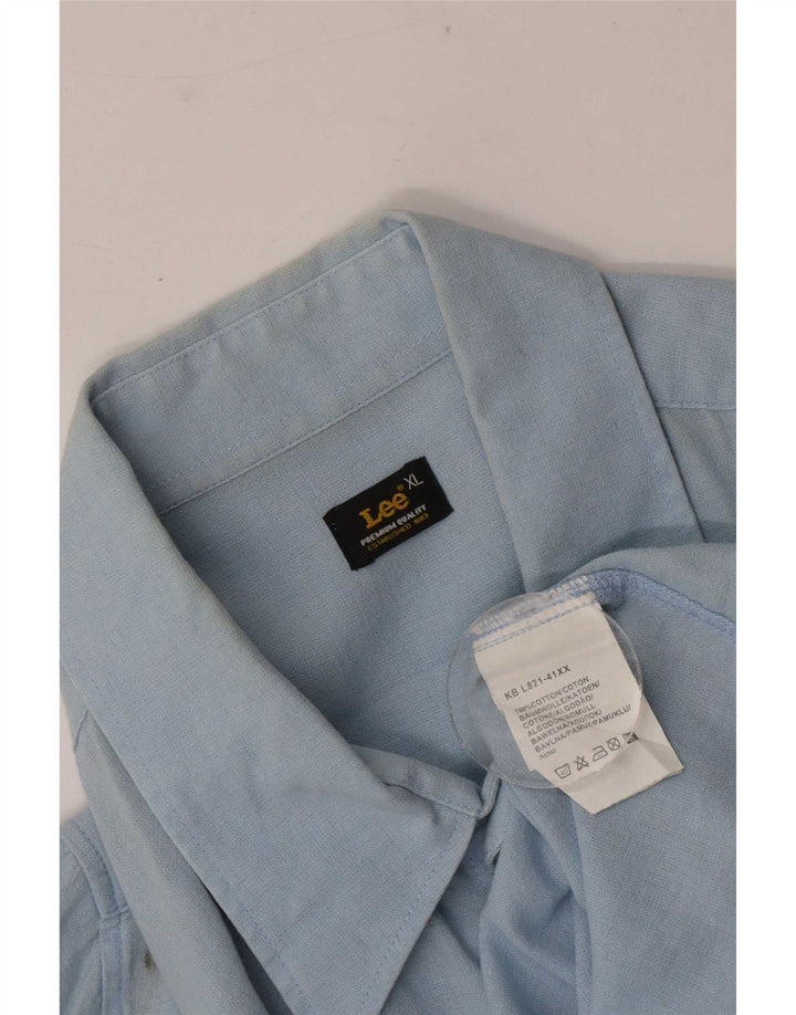 Camisa masculina de manga curta Lee XL azul algodão