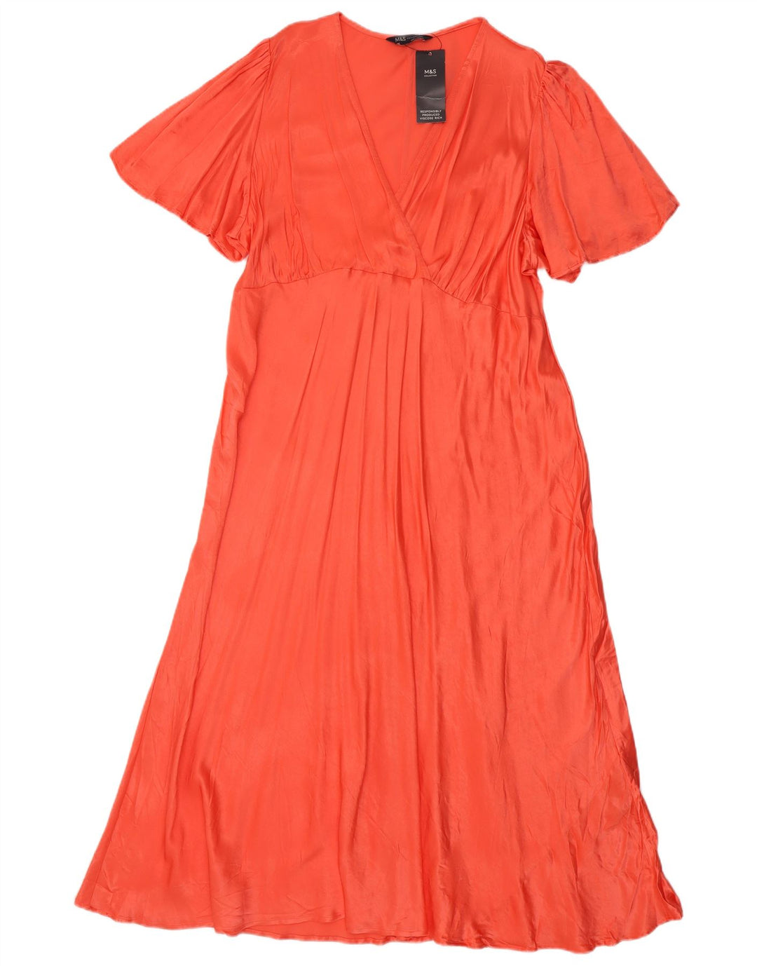 Vestido maxi regular feminino Marks & Spencer Reino Unido 22 3XL viscose laranja