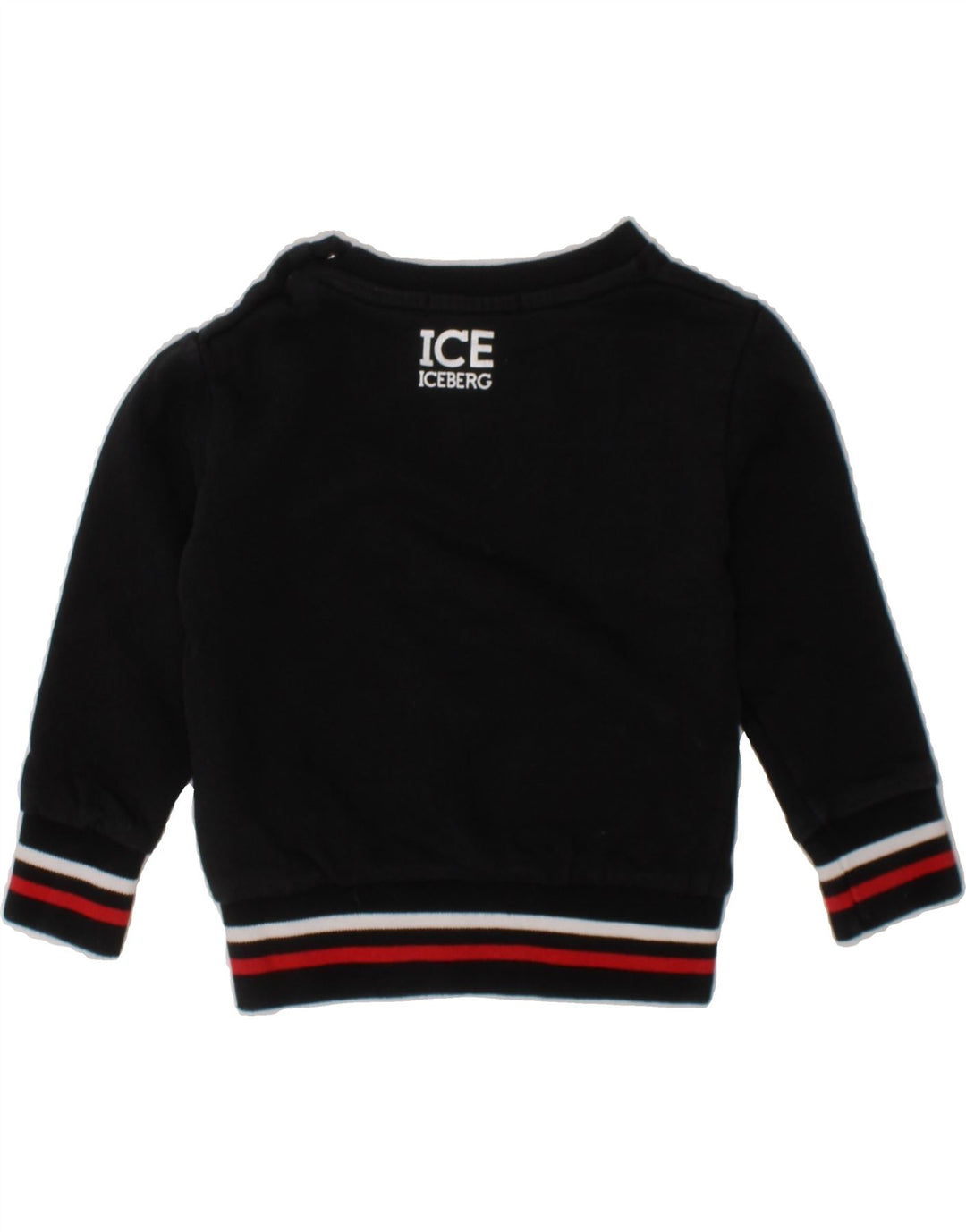 ICEBERG Baby Girls Graphic Sweatshirt Jumper 9-12 Months Black Striped Vintage Iceberg and Second-Hand Iceberg from Messina Hembry 